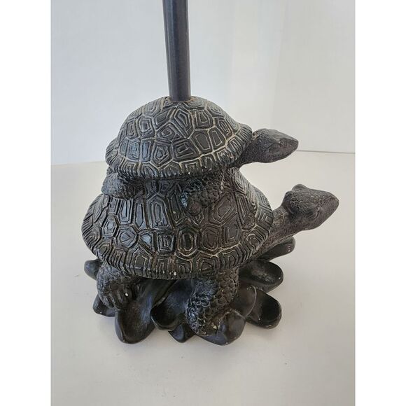 Heavy Metal 2 Turtles Stacked Candle Holder Detailed ~ 10" x 10" x4" Dark Bronze - Picture 5 of 10